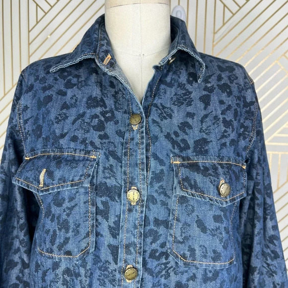 Current/Elliott The Perfect Shirt in Indigo Leopard Denim Size US 0‎ / XS - Picture 3 of 12